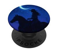 Midnight Cowgirl Ride Crescent Moon Western Night Estetica PopSockets PopGrip Adesivo