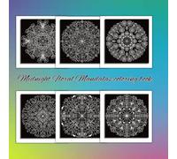 Midnight Floral Mandalas coloring book: 50 Hand-Drawn Botanical Patterns on Black background, not AI generated
