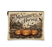 Midnight Harvest Pumpkins Quote Jack-o'-lantern Halloween Makeup Bag, Beige