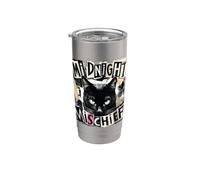 Midnight Mischief Black Cat, design grunge punk Bicchiere termico in acciaio inox doppia parete