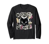 Midnight Mischief Black Cat, Design Grunge Punk Maglia a Manica