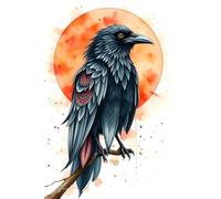 Midnight Raven with Crimson Sun: Watercolor Art | Midnight Raven | Journal or Notebook for School, College, Work or Play | Lined Style
