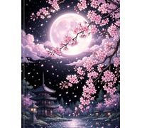 Midnight Sakura: A Premium Lined Journal featuring a Serene Japanese Garden under the Cherry Blossom Moon