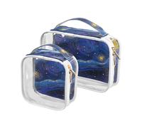 Midnight Starry Sky Stars Sparkling Blue 2 Pack Clear Toiletry Bag Large TSA Approvato TRASPARENTE Makeup Organizer Bag Rasatura Essentials