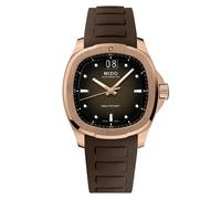 Mido Multifort TV Big Date Men's Automatic Watch - Rose Gold PVD Case, Brown Gradient Dial, Brown Rubber Strap