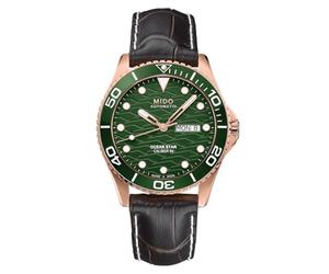 MIDO Ocean Star 200C Orologio da Immersione Automatica Svizzera da Uomo - Cassa in Acciaio Inox da 42,5 mm - Lunetta Girevole in Ceramica - Quadrante con Onde con Giorno, Calendario Data, Pelle verde