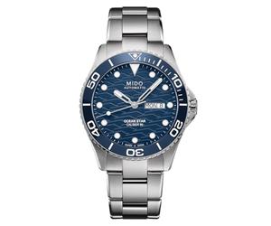 MIDO Ocean Star 200C - Orologio svizzero automatico per immersioni, da uomo, cassa in acciaio inossidabile da 42,5 mm, lunetta girevole in ceramica, quadrante con design ondulato con giorno, data e
