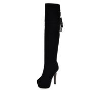 MiduoHu Stivali da donna sopra il ginocchio, stivali lunghi da donna con tacco a spillo, punta arrotondata e cinturini sul tallone moda High Heels
