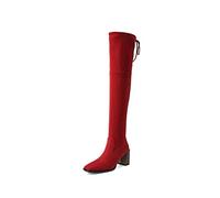 MiduoHu Stivali sopra Il Ginocchio da Donna, Stivali Elasticizzati Con Cerniera Laterale Con Tacco Alto E Punta Quadrata, Fodera in Peluche Corta Nella Tomaia moda High Heels