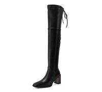 MiduoHu Stivali sopra Il Ginocchio da Donna, Stivali Elasticizzati Con Cerniera Laterale Con Tacco Alto E Punta Quadrata, Fodera in Peluche Corta Nella Tomaia moda High Heels