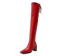 MiduoHu Stivali sopra Il Ginocchio da Donna, Stivali Elasticizzati Con Cerniera Laterale Con Tacco Alto E Punta Quadrata, Fodera in Peluche Corta Nella Tomaia moda High Heels