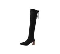 MiduoHu Stivali sopra Il Ginocchio da Donna, Stivali Elasticizzati Con Cerniera Laterale Con Tacco Alto E Punta Quadrata, Fodera in Peluche Corta Nella Tomaia moda High Heels
