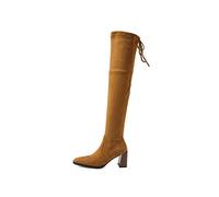 MiduoHu Stivali sopra Il Ginocchio da Donna, Stivali Elasticizzati Con Cerniera Laterale Con Tacco Alto E Punta Quadrata, Fodera in Peluche Corta Nella Tomaia moda High Heels