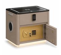 MIDUOLAI Comodino Intelligente, con Stazione di Ricarica E Porte USB/Type-C, Moderno Mobile da Comodino, con Cassaforte Nascosta E Cassetto, per La Camera da Letto,Cachi