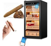 MIDUOLAI Humidor Elettrico da 60 Litri, con Controllo di Temperatura E umidità, Humidor per Sigari, Armadio Umidificatore in Legno di Cedro, Contiene 200 Sigari,Nero,95C