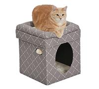 MidWest Homes for Pets Feline Nuvo Curious Cat Cube, nascondiglio pieghevole per gatti con giocattolo, letto rinforzato, fungo diamante, pelliccia sintetica