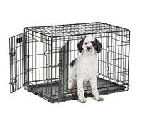 MidWest Homes for Pets Gabbia metallica Life Stages, per cani taglia media, pieghevole, a 2 porte, lunga 76,2 cm, pannello divisorio, piedini protettivi, vaschetta a tenuta stagna, nero, mod. 1630DD