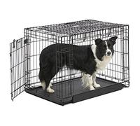 MidWest Homes for Pets Gabbia metallica Ovation pieghevole per cani taglia media, lunga 91,44 cm, 2 porte, divisorio, piedini protettivi, vaschetta a tenuta stagna, nero, mod. 1936DD