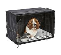 MidWest Homes for Pets, Kit gabbia per cani iCrate a porta doppia, lunga 91,44 cm, include gabbia, lettino, 2 ciotole, copertura, pannello divisorio, caratteristiche brevettate, nero, mod. 1536DD-KIT