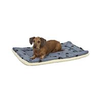 MidWest Homes for Pets QuietTime - Cuscino reversibile con stampa di zampe, morbida pelliccia sintetica e pile, 76 cm, per cani di taglia media, lavabile in lavatrice, blu e crema