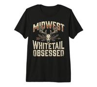 Midwest Whitetail Deer Skull Buck Hunting Vintage Maglietta Premium