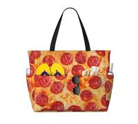 MIEKGPS Borsa larga da viaggio da spiaggia con stampa 3D Pizza Pepperoni da donna, leggera, impermeabile, borsa da piscina, nera, taglia unica