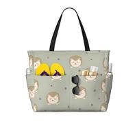 MIEKGPS Borsa larga da viaggio da spiaggia con stampa di molti ricci da donna, leggera e impermeabile, borsa da piscina per viaggi, nera, taglia unica