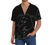 MIEKGPS Camicie bianche del collare cubano degli uomini della stampa dell'elefante le camicie hawaiane manica corta per l'estate personalizzata, nero, 3XL