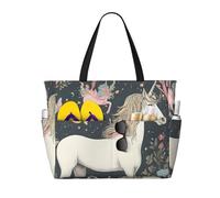 MIEKGPS Fairy Tale unicorn01 Borsa larga da viaggio da spiaggia da donna, leggera, impermeabile, borsa da piscina, nera, taglia unica
