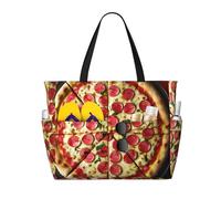 MIEKGPS Grande borsa da viaggio da spiaggia con stampa pizza, da donna, leggera, impermeabile, borsa da piscina, nera, taglia unica