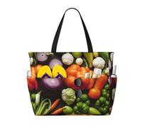 MIEKGPS Introduzione di varie verdure stampa Grande borsa da viaggio da spiaggia per le donne Borsa da piscina impermeabile leggera per il viaggio