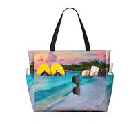 MIEKGPS Jamaica Beach Print Large Travel Beach Tote Bag per le donne leggera impermeabile borsa da piscina per viaggi, nero, taglia unica