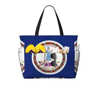MIEKGPS Virginia State Flag Print Large Travel Beach Tote Bag per le donne Leggero Impermeabile Pool Bag per Viaggio