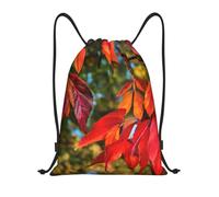 MIEKGPS Zaino con coulisse con stampa autunnale con foglie rosse e foglie rosse borsa da palestra borsa da spiaggia con coulisse borsa yoga, Nero, M