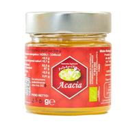 Miele di Acacia italiano bio PolyAgriNova 250g, chiaro e liquido a lungo, dal gusto delicato e floreale. Ideale per bevande e formaggi. Due Gocce d’Oro.