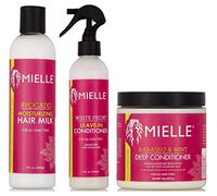 Miele Organics Latte per capelli idratante all'avocado 8oz, balsamo senza risciacquo peonia bianca 8oz e olio di Babassu e balsamo alla menta profonda 8oz
