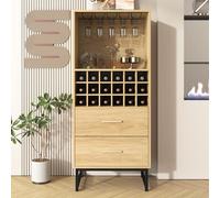 Mielvu Credenza, elegante armadietto per vino con due cassetti, 18 scomparti e supporto per bicchieri, piedini in metallo nero opaco, perfetto per gli amanti del vino