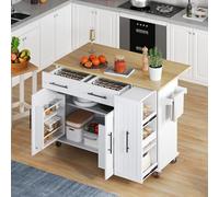Mielvu Isola cucina con Drop Leaf Storage Cart con 3 animali Pull Out Cabinet Organizer, Rack Internal Storage Rack, Rolling Cart su ruote con portasciugamani e 2 cassetti per sala da pranzo (bianco +