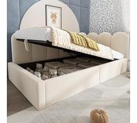 Mielvu Letto imbottito per il giorno, divano letto con vano idraulico, culla con doghe in metallo, velluto, senza materasso (beige, 90 x 190 cm)