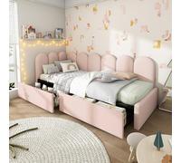 Mielvu Letto imbottito singolo con cassetti, in velluto, per il giorno, con rete a doghe, per ragazzi e adulti (senza materasso) (rosa, 90 x 190 cm)