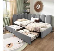 Mielvu Letto imbottito singolo con cassetti, in velluto, per il giorno, con rete a doghe, per ragazzi e adulti (senza materasso) (grigio, 90 x 200 cm)