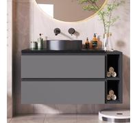 Mielvu Mobile sottolavabo sospeso, larghezza 80 cm, con lavabo in ceramica, con cassetti, design moderno, nero/grigio