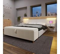 Mielvu Set completo per letto matrimoniale, 140 x 200 cm, con 2 comodini a LED e USB-C + panca da letto 145 x 38 cm, spazio idraulico, letto in rovere Sonoma/bianco + panca con effetto velluto beige