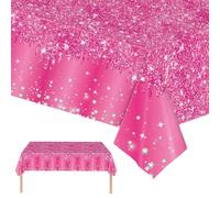 Mienocol 2 pezzi Tovaglia rosa rossa, 137 x 274 cm, rettangolare, in plastica, impermeabile, anti-macchia, per feste glamour, con diamanti e colori vivaci, per tutte le stagioni, compleanno, baby