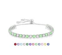 Mieoyue S925 Argento Bracciale per le Donne Regolabile Slider Cristallo Tennis Bracciale Birthstone Gioielli Regali di Compleanno (Agosto)