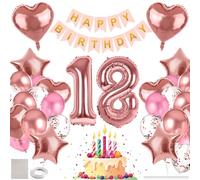 MIEWAA Palloncini 18 Anni Compleanno Ragazza, Decorazioni Compleanno 18 Rosa Addobbi con Striscione Happy Birthday, Palloncino Foglio Numero 18 Grande, Cuore e Stella, Palloncini Latex e Coriandoli