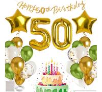 MIEWAA Palloncini 50 Anni Compleanno Uomo, Decorazioni Compleanno 50 Donna, Festa Addobbi con Striscione Happy Birthday, Palloncino Foil Numero 50 Grande e Stella, Palloncini Latex e Coriandoli Verdi
