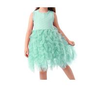 Mifeiwukawa Abito da bambina in tulle senza maniche per bambine con gonna a balze e tutù con fiori ricamati, per feste di compleanno, abito da sposa, Verde menta., 110