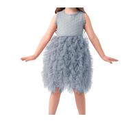 Mifeiwukawa Abito da bambina in tulle senza maniche per bambine con gonna a balze e tutù con fiori ricamati, per feste di compleanno, abito da sposa, Grigio, 140 cm
