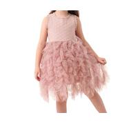 Mifeiwukawa Abito da bambina in tulle senza maniche per bambine con gonna a balze e tutù con fiori ricamati, per feste di compleanno, abito da sposa, rosa, 110
